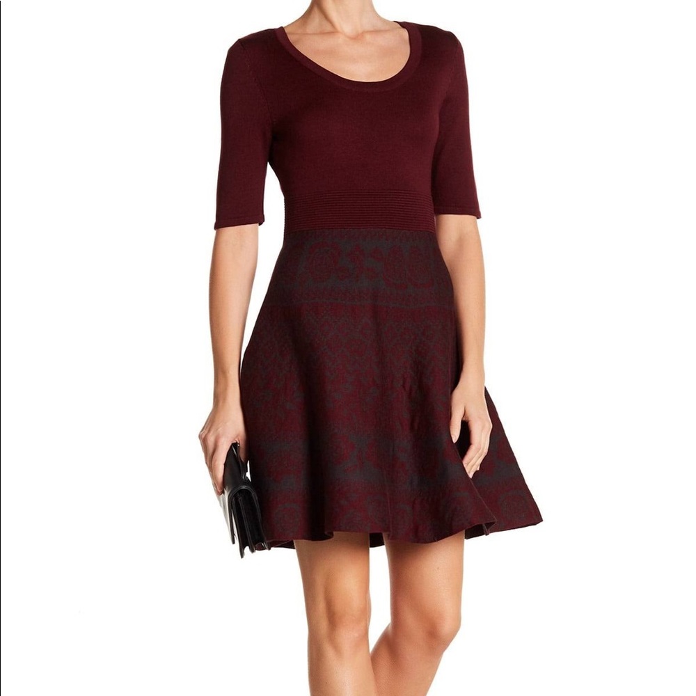 Deep Wine Scoop Neck Fit & flare Knit Dress EV0059